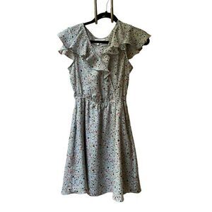 Bcbgeneration blue yellow confetti splatter ruffled neckline mini dress XXS